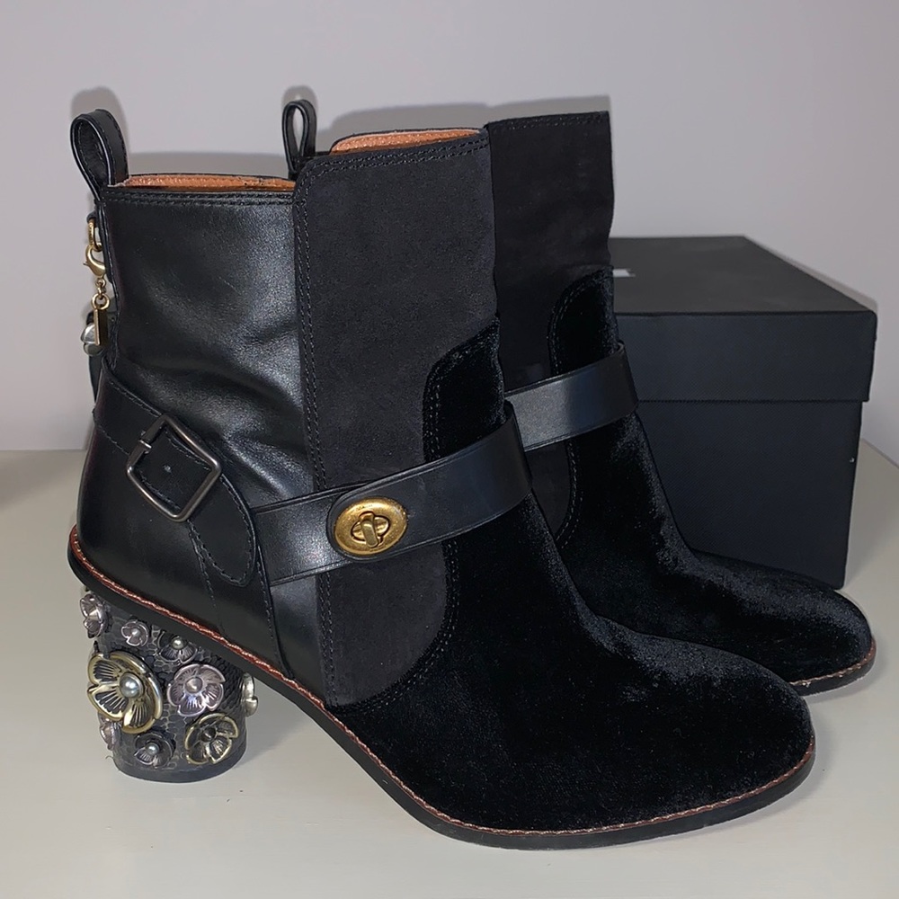 Coach Black Moto Flower Boots